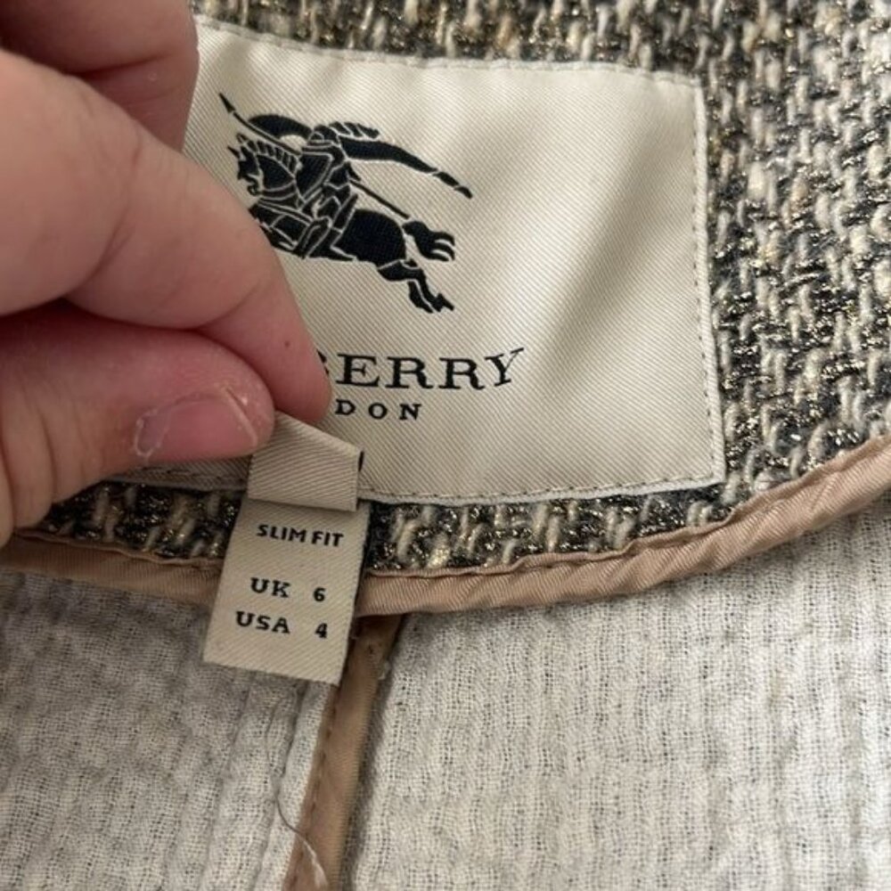 Burberry Metallic Tweed Gold Belted Trench Coat Jacket - Picture 13 of 15